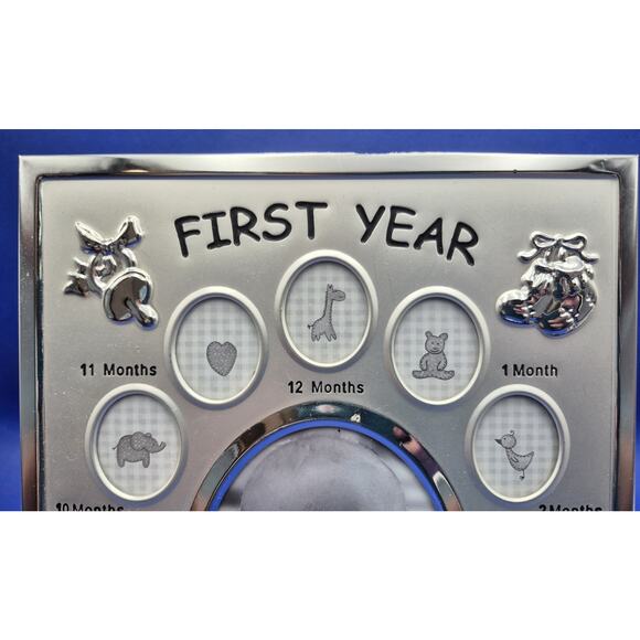 Malden BABY FIRST YEAR Photo Frame Silvertone 13 Openings 10x7.5" NEVER USED - Picture 2 of 8